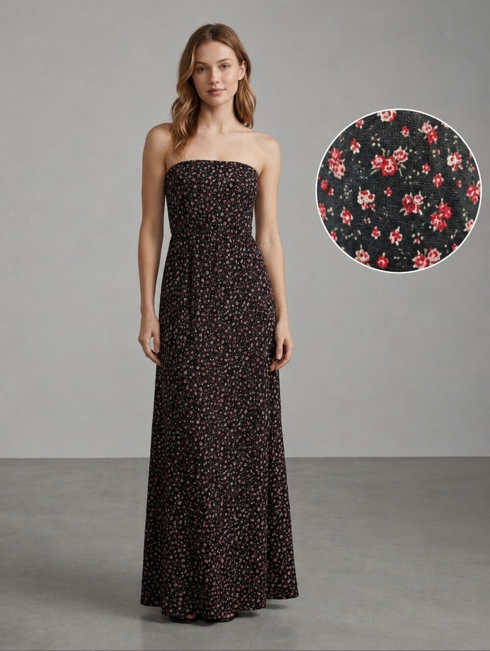 Ardene Black Floral Midi Skirt Romantic Boho Stretch Waist Size Medium